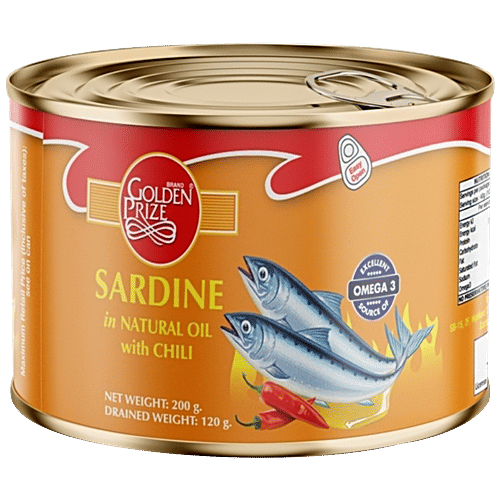 Golden Prize Canned Sardine in Natural Oil with Chili, 200 g  Excellent Source of Omega-3