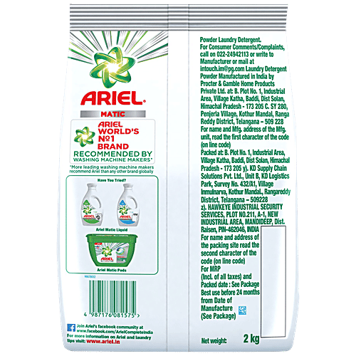 Buy Ariel Detergent Washing Powder Matic Front Load 2 Kg Online At Best