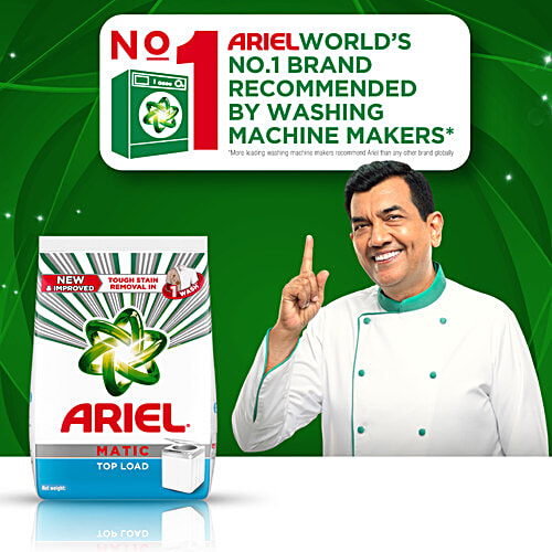 Ariel Matic Detergent Powder Front Load - Stain Removal In Washing Machine, 2 kg Brilliant Clean in 1 Wash, Oxi Stain Fighters