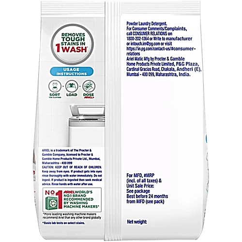 Ariel Matic Detergent Powder Top Load - Stain Removal In Washing Machine, 2 kg  Brilliant Clean in 1 Wash, Oxi Stain Fighters