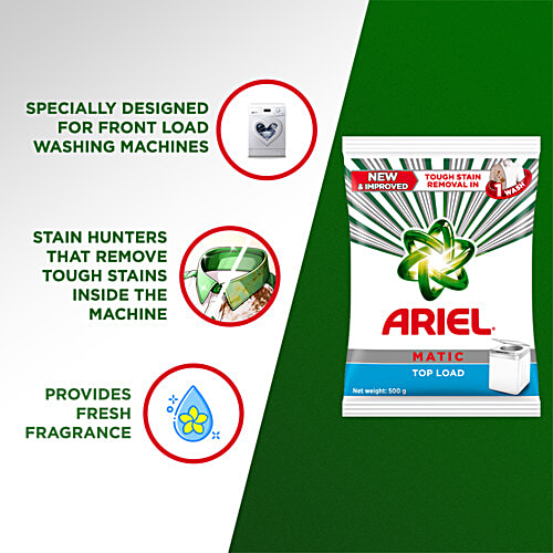 Ariel Matic Detergent Powder Top Load - Stain Removal In Washing Machine, 500 g Powder detergent, Laundry Detergents
