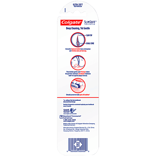 Colgate Ultra Soft Toothbrush - Slim Soft Advanced, 1 pc  Dual Core Slim Tip Bristles