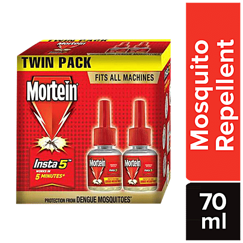 Mortein Insta Mosquito Repellent Liquid Refill - 100% Protection from Dengue Mosquitoes, Twin Pack, 70 ml  