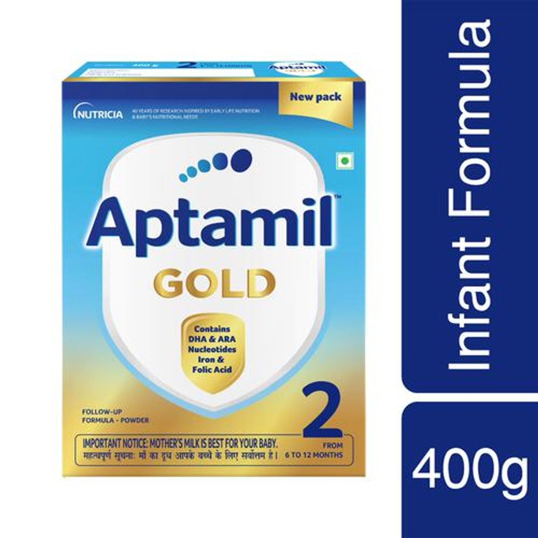 Aptamil Gold Follow up Infant Formula Powder - With Prebiotics, DHA, Iron, After 6 Months, Stage 2, 400 g Bag-In-Box