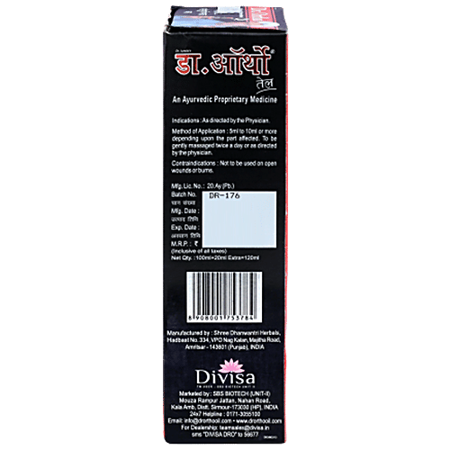 Dr. Ortho Ayurvedic Medicinal Oil, 120 ml 100ml + 20 ml Extra 