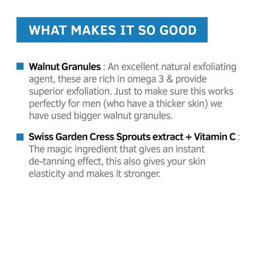 Ustraa Face Scrub For Men - De Tan With Walnut Granules, For Exfoliation & Even Tone, 100 g  