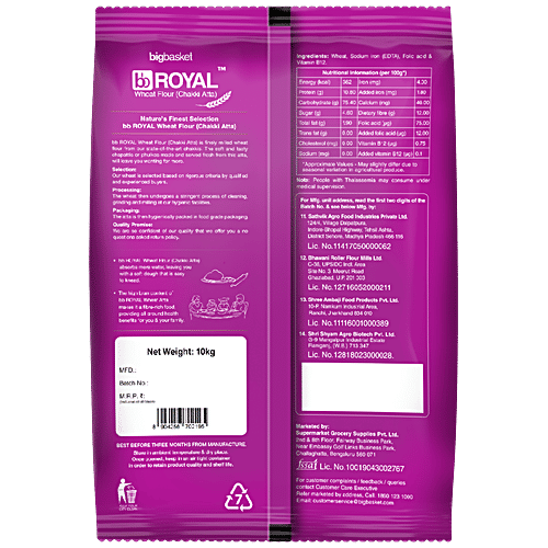 bb Royal Chakki-Fresh-Wheat-Atta/Godihittu - Fortified, 10 kg  