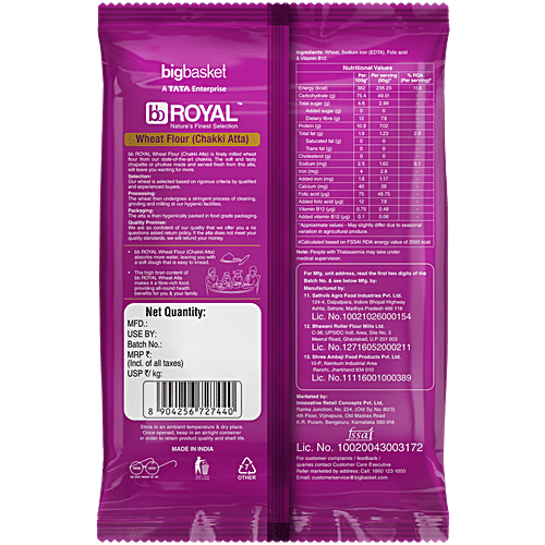 bb Royal Chakki-Fresh-Wheat-Atta/Godihittu - Fortified, 5 kg  