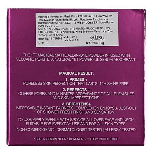 L'Oreal Paris Mat Magique All-In-One Pressed Powder, 6 g G1 Vanilla Ivory 