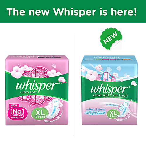 Whisper  Ultra Soft Air Fresh Sanitary Pads - XL, 15 pcs  