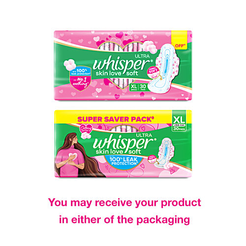 Whisper Whisper Ultra Skin Love Soft Sanitary Pads For Women - XL, 30 pcs