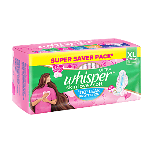 Whisper Whisper Ultra Skin Love Soft Sanitary Pads For Women - XL, 30 pcs