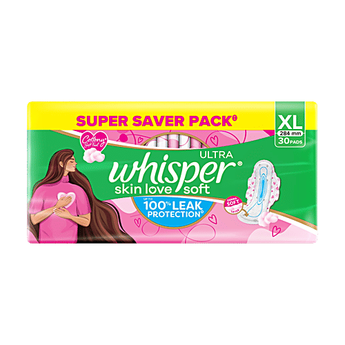 Whisper Whisper Ultra Skin Love Soft Sanitary Pads For Women - XL, 30 pcs