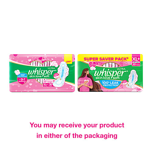 Whisper Whisper Ultra Skin Love Soft Sanitary Pads For Women - XL+, 30 pcs  