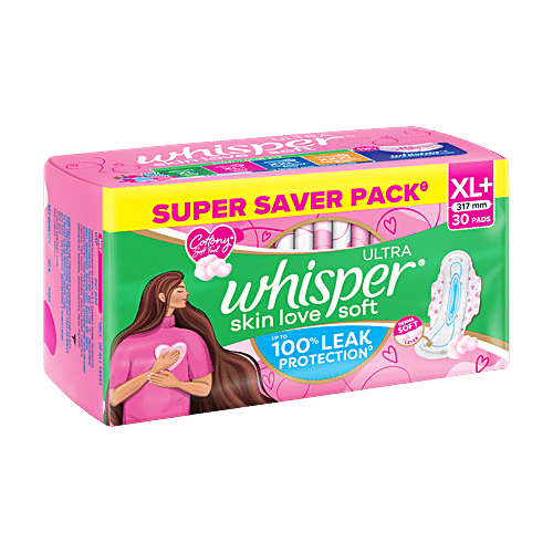 Whisper Whisper Ultra Skin Love Soft Sanitary Pads For Women - XL+, 30 pcs  