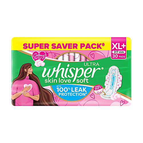 Whisper Whisper Ultra Skin Love Soft Sanitary Pads For Women - XL+, 30 pcs  