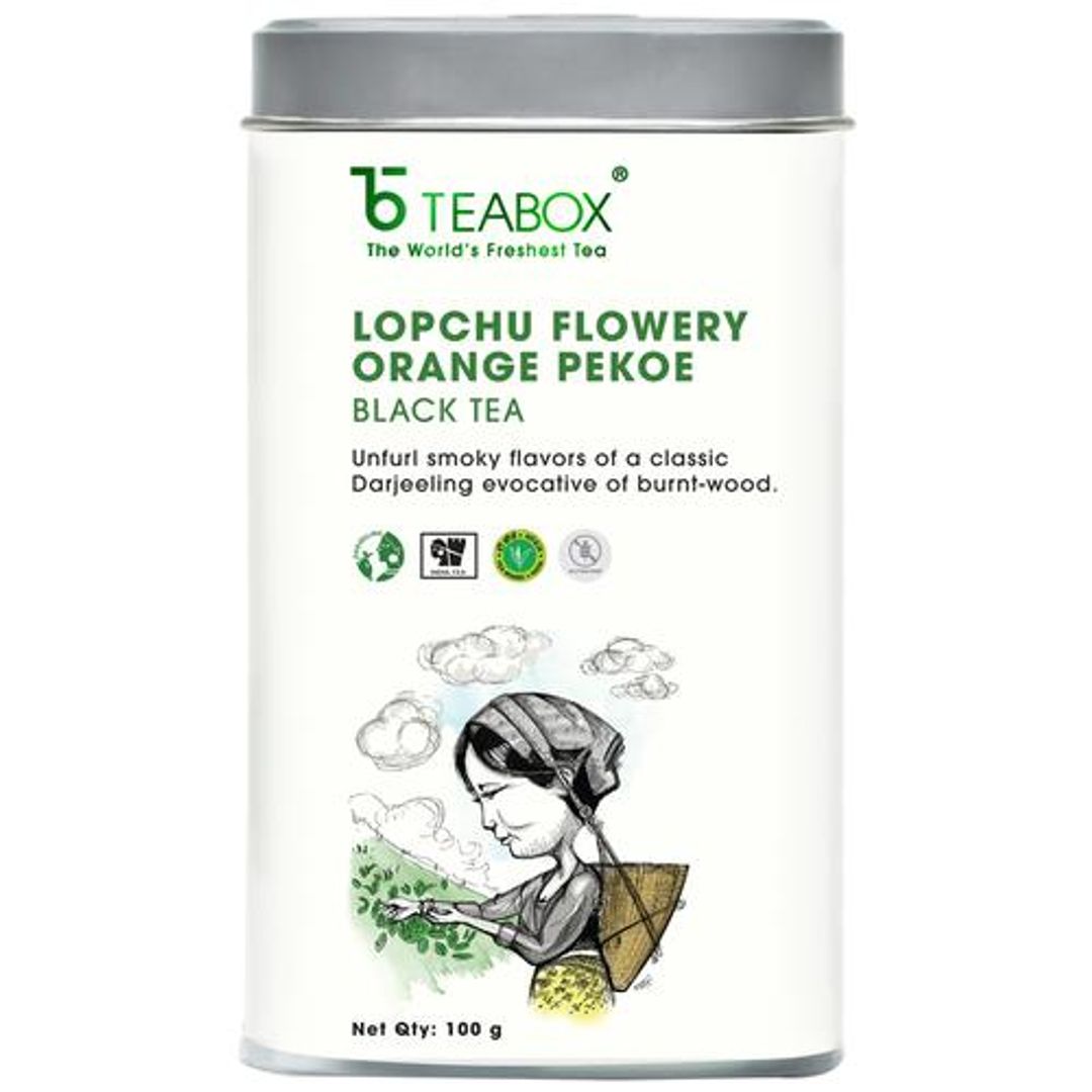 Teabox Darjeeling Loose Leaf Black Tea - Lopchu Flowery Orange Pekoe, Smoky Flavour, 100 g 