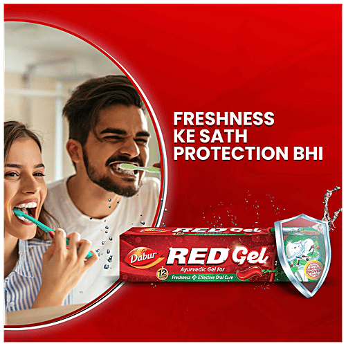 Dabur Red Gel Ayurvedic Toothpaste - Controls bad breath, plaque, gingivitis, toothache, 150 g Potent Ayurvedic Ingredients