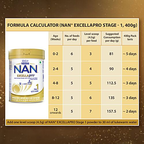 Nestle  Nan Excellapro Stage 1 Infant Formula - Up to 6 months, 400 g Tin Pack 