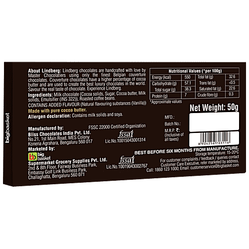 Lindberg Coffee - Pure Belgian Milk Chocolate, 50 g  