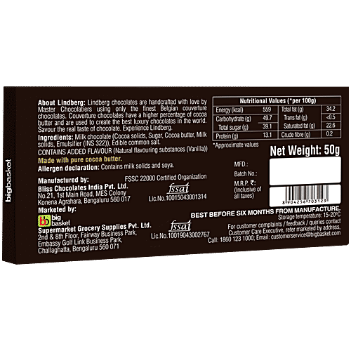 Lindberg Belgian Milk Chocolate - Sea Salt, 34% Cocoa Solids, 50 g  