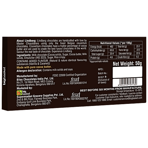 Lindberg Crunchy Caramel - Pure Belgian Milk Chocolate, 50 g  