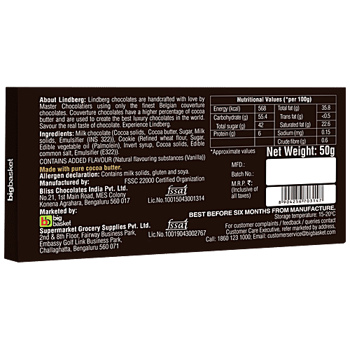 Lindberg Crunchy Cookie - Pure Belgian Milk Chocolate, 50 g  