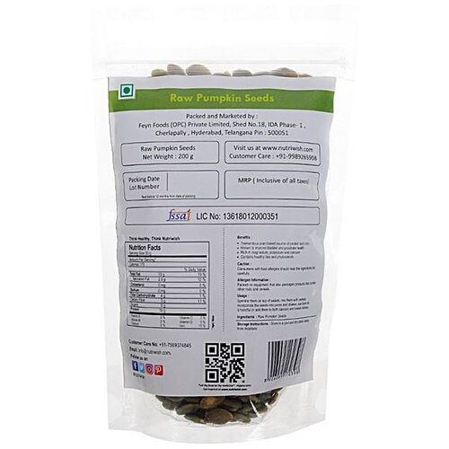 NUTRIWISH Pumpkin Seeds - Premium Raw, 200 g  