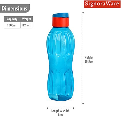 Signoraware Fliptop Aqua Fresh BPA Free Plastic Bottle - Leakproof, Easy To Carry, Blue, 1 L