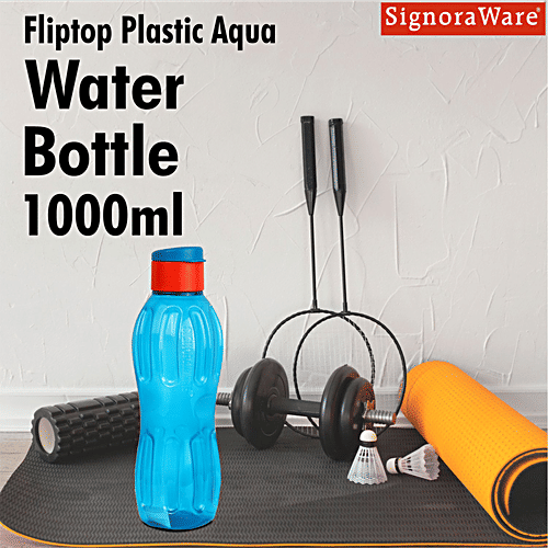 Signoraware Fliptop Aqua Fresh BPA Free Plastic Bottle - Leakproof, Easy To Carry, Blue, 1 L