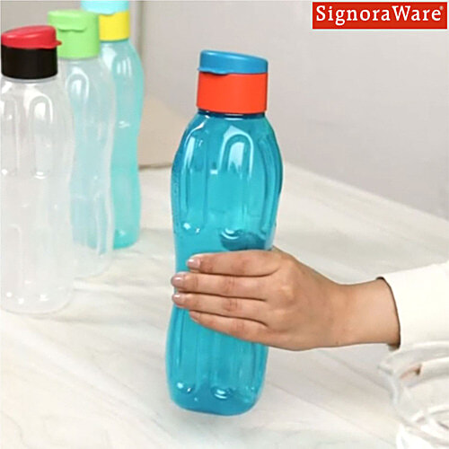 Signoraware Fliptop Aqua Fresh BPA Free Plastic Bottle - Leakproof, Easy To Carry, Blue, 1 L