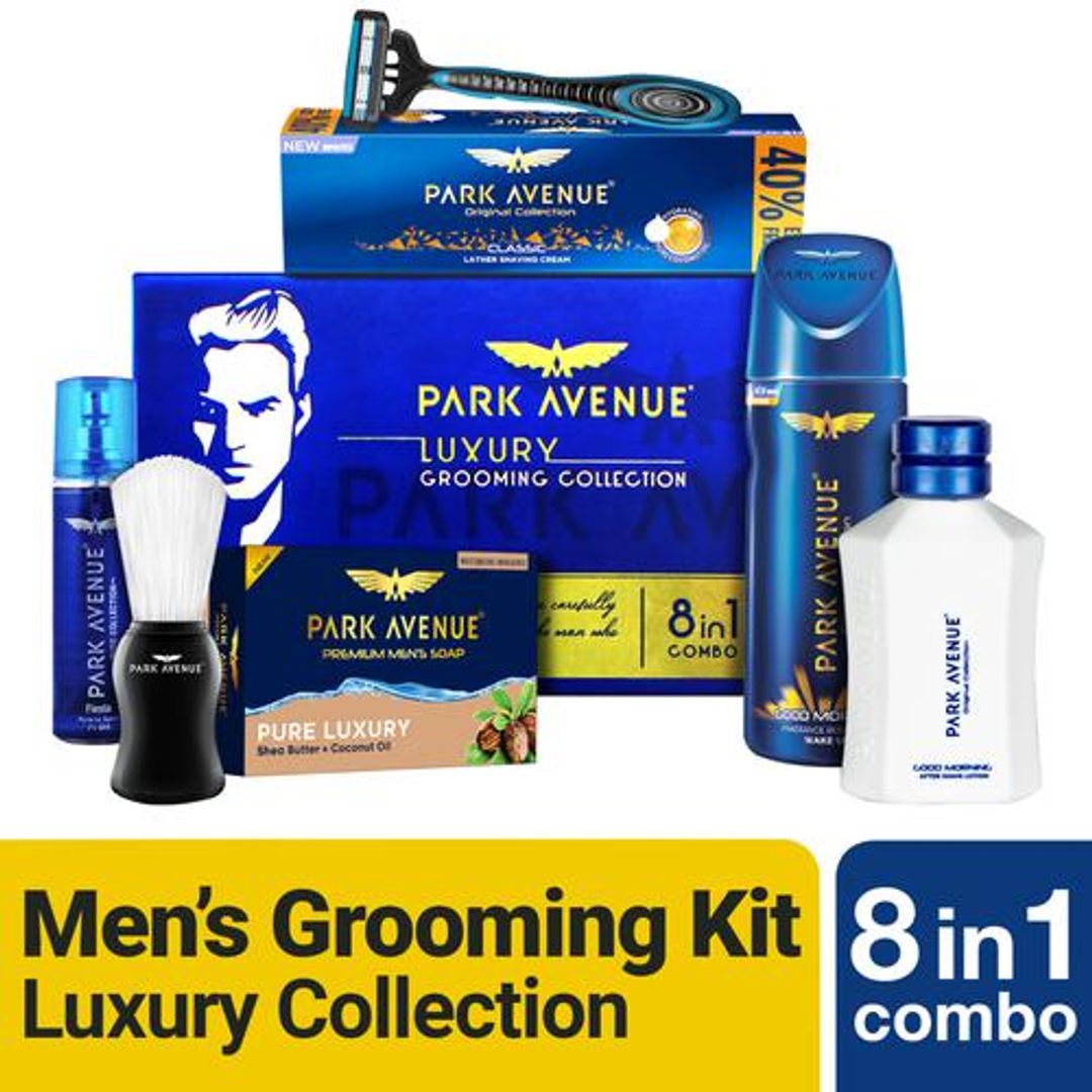 Park Avenue Luxury Grooming Collection For Men With Free Travel Pouch, 7 pcs 