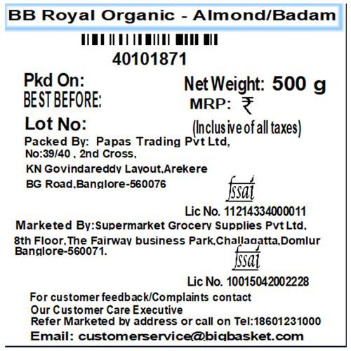 BB Royal Organic - Almond/Badam, 500 g  