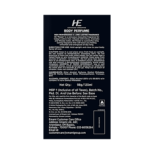 He Advanced Grooming Body Perfume - Power, Zero Gas, Long Lasting Freshness & Fragrance, 120 ml  Zero Gas, Long Lasting Freshness