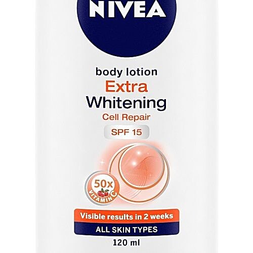 Nivea Natural Glow Cell Repair Body Lotion - SPF 15, Even Tone Complex, 50X Vitamin C, Brightens Skin, 120 ml  