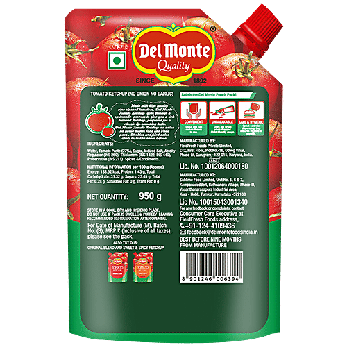 Del Monte Tomato Ketchup - No Onion No Garlic, 950 g Spout 