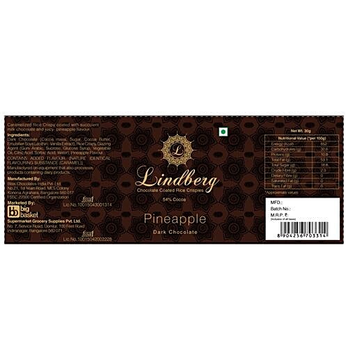 Lindberg Pineapple Dark Chocolate Crispies, 100 g  Zero Trans Fat