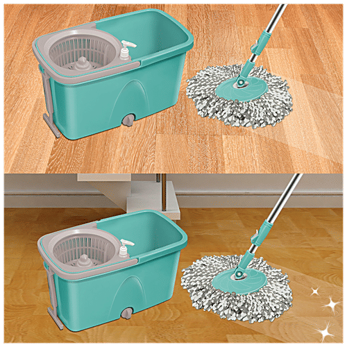 Milton - Spotzero Classic Spin Mop - Plastic Bucket, With Rod, Refill Included, Aqua Green, 1 pc  Superior Water Absorbency