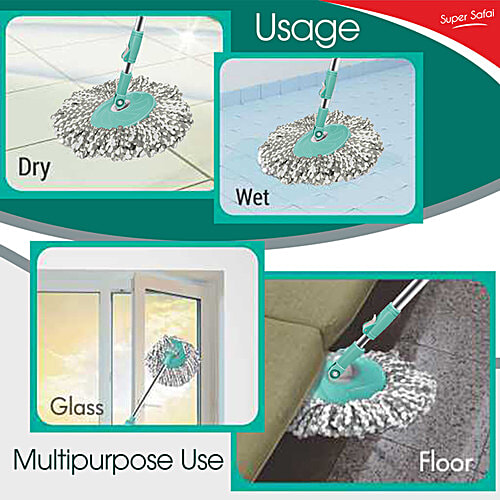 Milton - Spotzero Classic Spin Mop - Plastic Bucket, With Rod, Refill Included, Aqua Green, 1 pc  Superior Water Absorbency