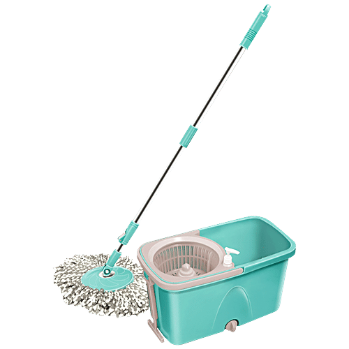 Milton - Spotzero Classic Spin Mop - Plastic Bucket, With Rod, Refill Included, Aqua Green, 1 pc  Superior Water Absorbency