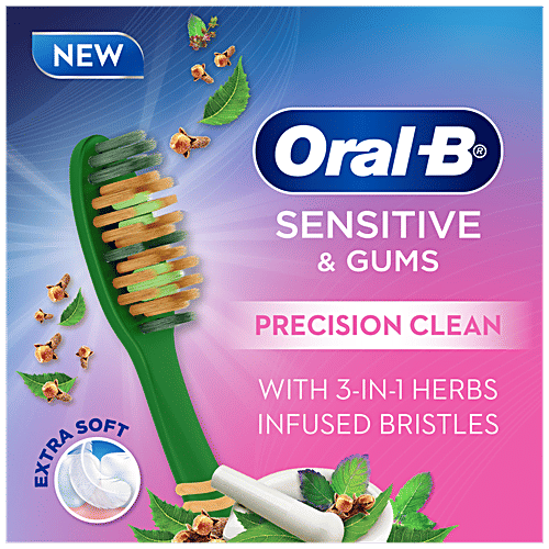 Oral-B Sensitive & Gums – Precision Clean Toothbrush – Tulsi infused bristles, 3 pc Buy 2 Get 1 Free Upto 20X Thinner Cup Shaped & Dual Type Bristles