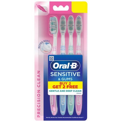 Oral-B Oral B Sensitive & Gums – Precision Clean Toothbrush, 4 pcs (Buy 2 Get 2 Free) Upto 20X Thinner Cup Shaped Bristles