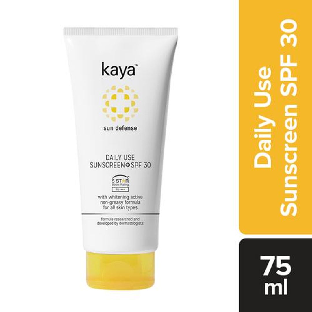 Kaya Clinic Sun Defense Daily Use Sunscreen - SPF 30, For All Skin Types, Non Greasy Formula, 75 ml 