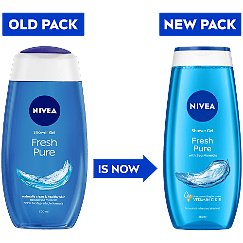 Nivea Fresh Pure Shower Gel - Sea Minerals & Aquatic Scent, Refreshing, Moisturising, 250 ml