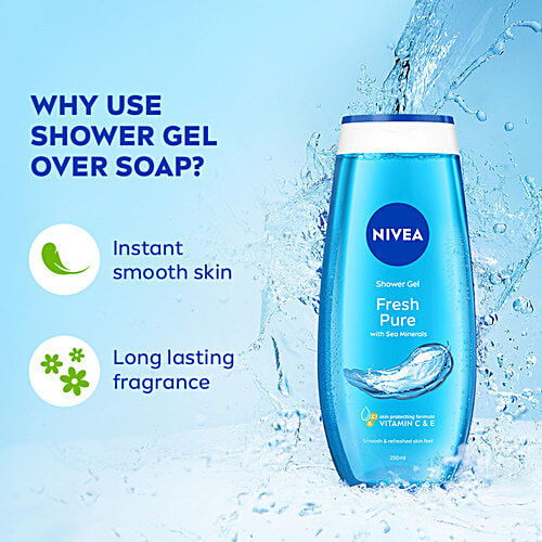 Nivea Fresh Pure Shower Gel - Sea Minerals & Aquatic Scent, Refreshing, Moisturising, 250 ml