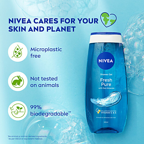 Nivea Fresh Pure Shower Gel - Sea Minerals & Aquatic Scent, Refreshing, Moisturising, 250 ml