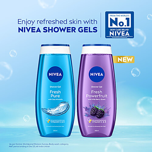 Nivea Fresh Pure Shower Gel - Sea Minerals & Aquatic Scent, Refreshing, Moisturising, 250 ml