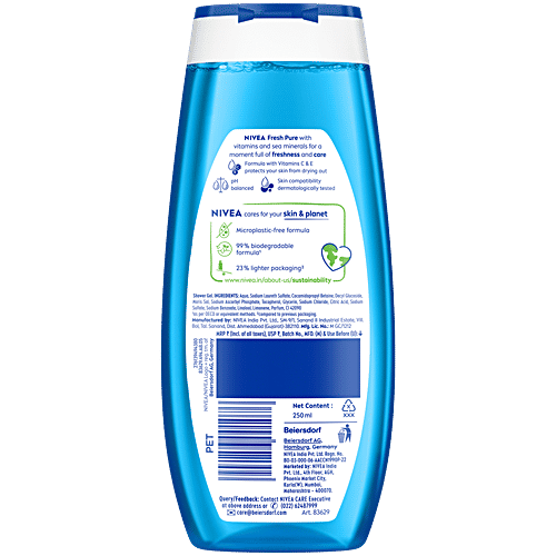 Nivea Fresh Pure Shower Gel - Sea Minerals & Aquatic Scent, Refreshing, Moisturising, 250 ml