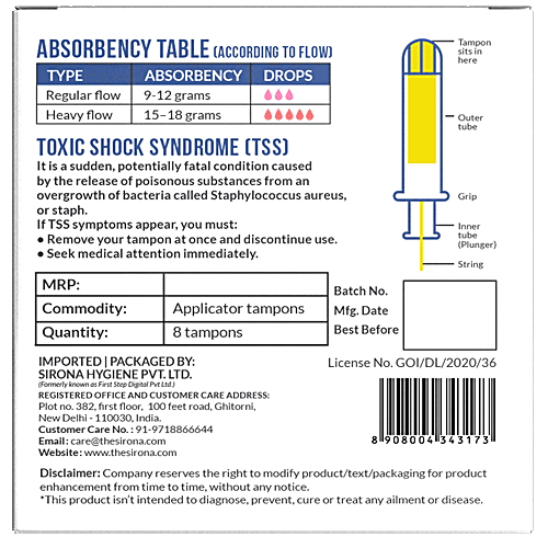 SIRONA Premium Applicator Tampons, 8 pcs  No Leakage, No Odour