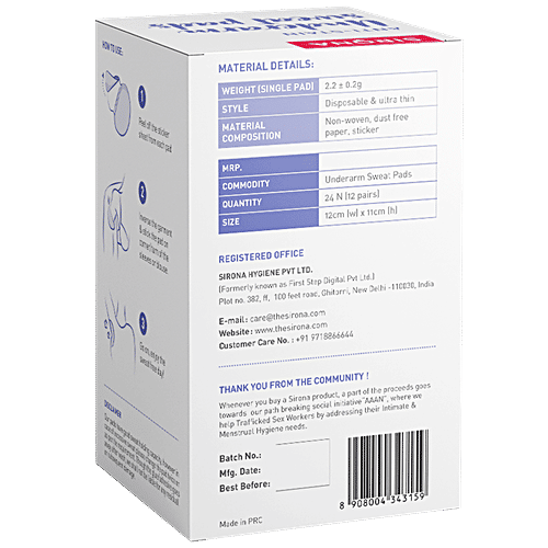 SIRONA Underarm Sweat Pads For Men & Women, 24 pcs  